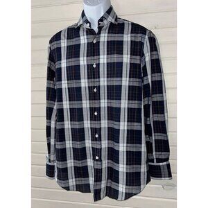 NWT Brunello Cucinelli Sz SMALL Basic Fit Button Dress Shirt Blue Plaid Italy